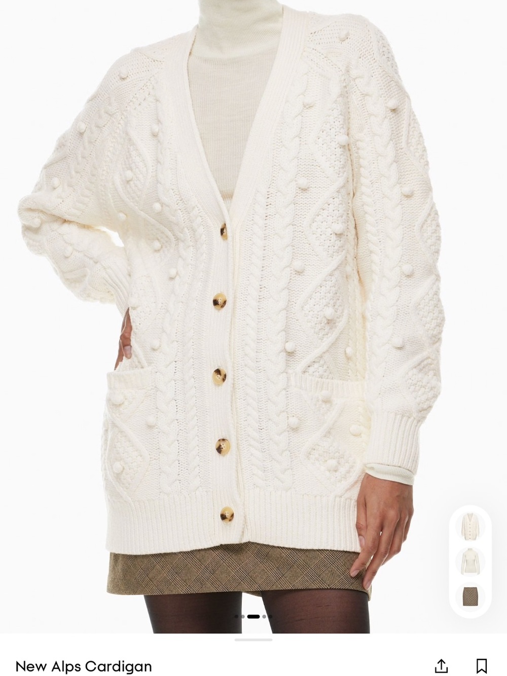 Aritzia Cream Cable-Knit Button Cardigan Sweater